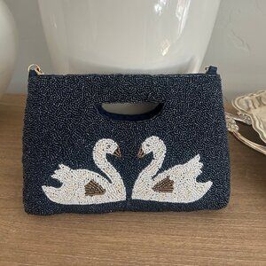 Rachel Zoe Beaded Swan Clutch/ Crossbody Purse